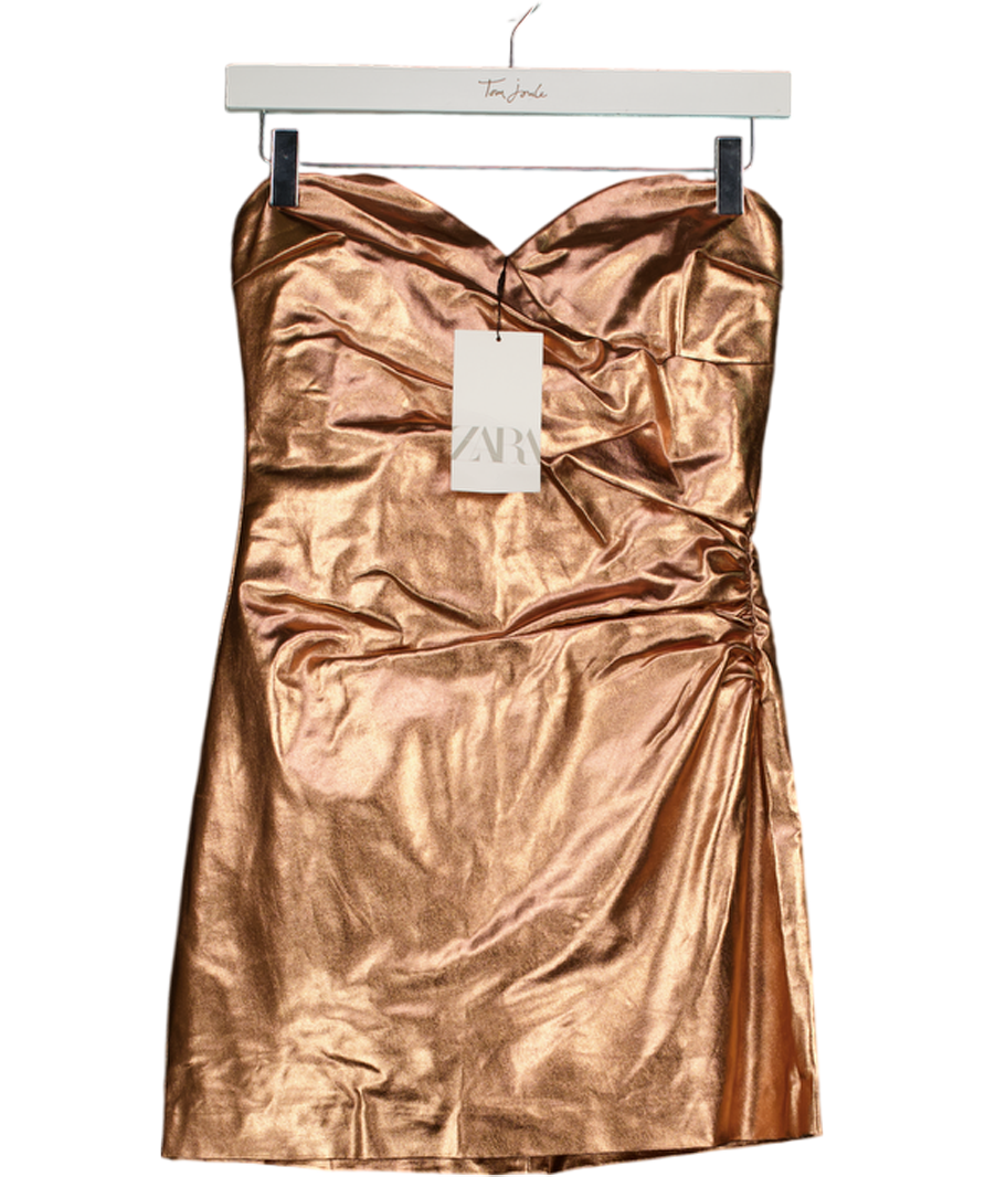 ZARA Metallic Rose Gold Mini Dress With Built In Shorts UK S – Reliked