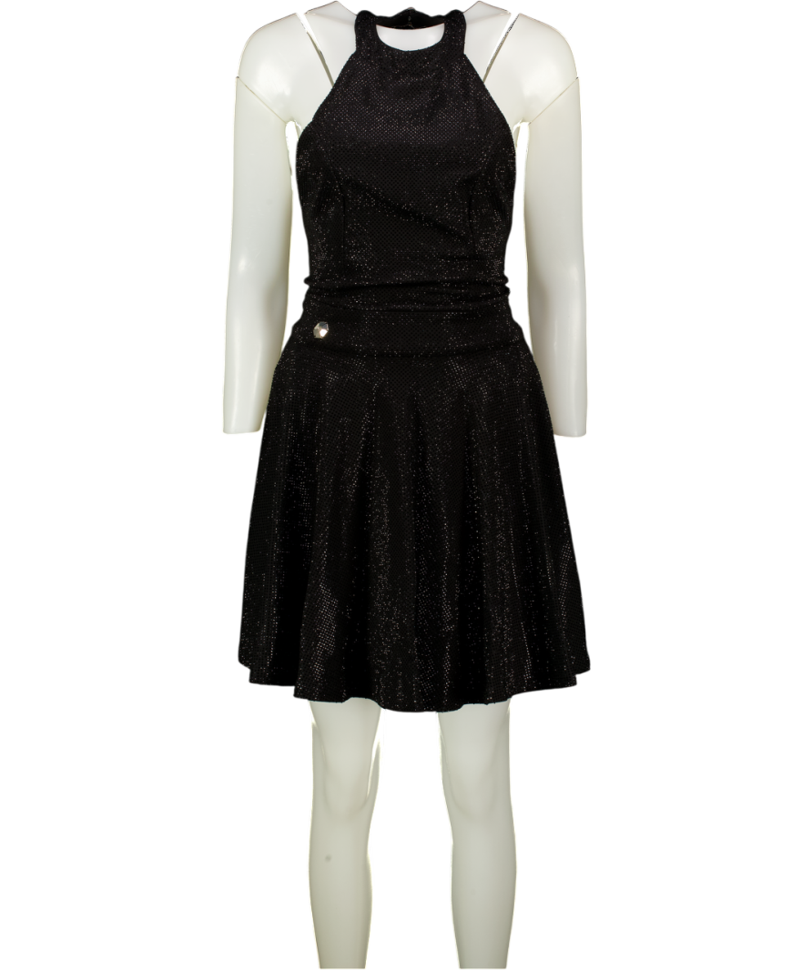 philipp plein black dress PHILIPP PLEIN Black High Neck Open Back Crystal Embellished Dress UK S –  Reliked