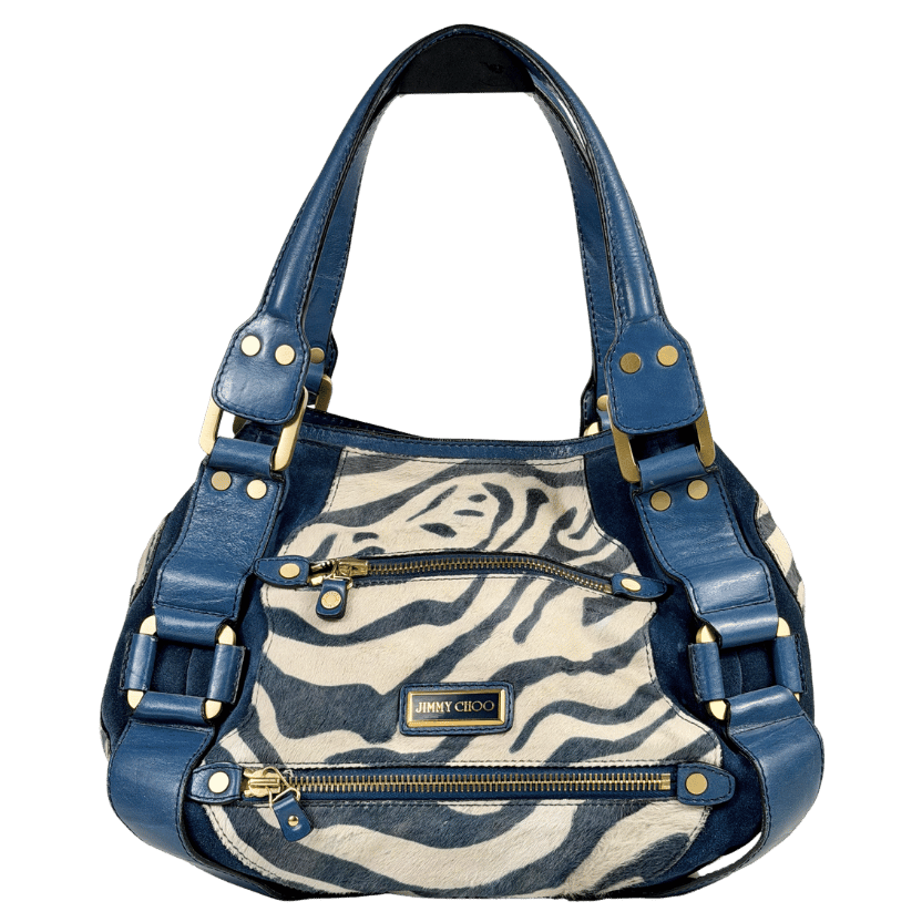 Jimmy Choo Blue Vintage Zebra Pony Hair Shoulder Bag One Size