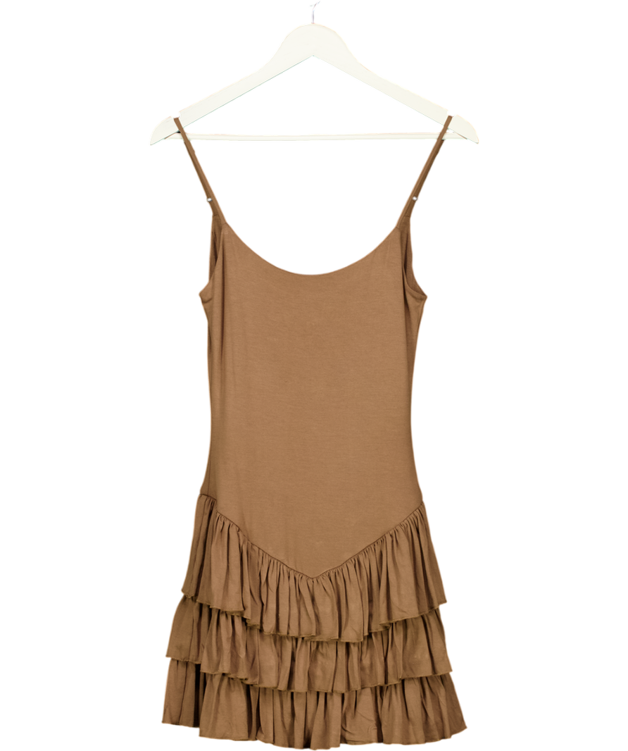 NA-KD X Emrata Brown Frill Mini Dress UK XS Reliked NA-KD X Emrata Brown Frill Mini Dress UK XS Reliked