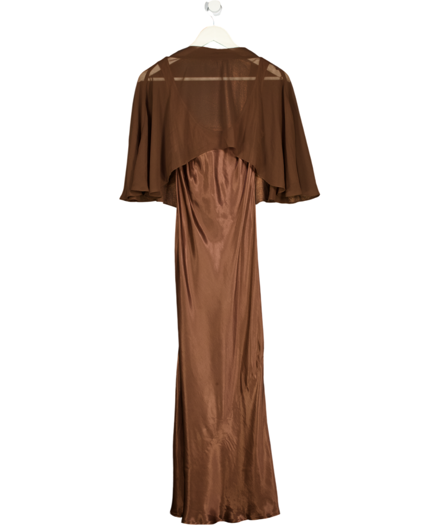 BY ANTHROPOLOGIE Brown Casey Cape Overlay Satin Midi Dress UK 6 – Reliked