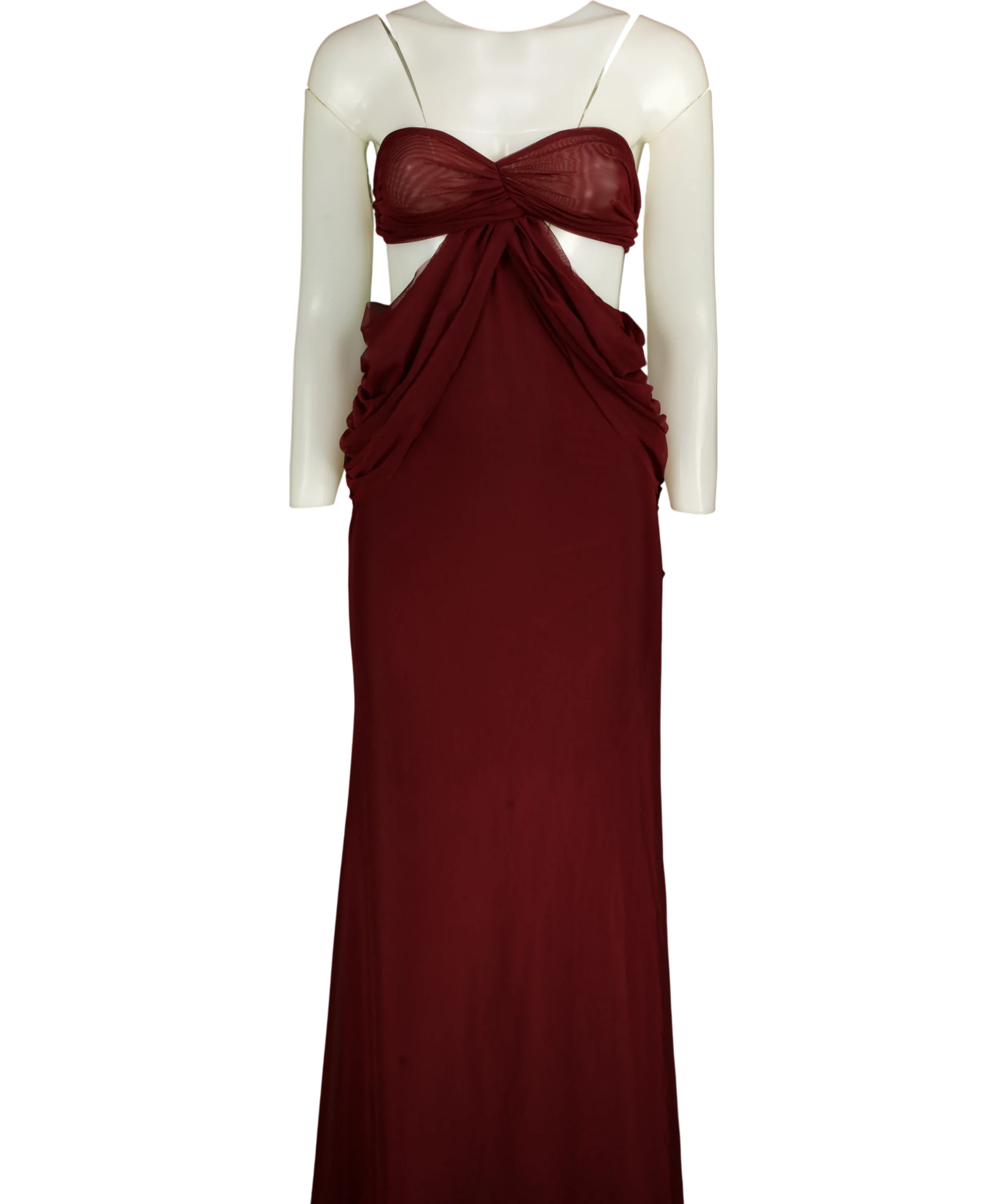 Jaded London Draped Vida Burgundy Red Cut Out Maxi Dress UK 6 – Reliked