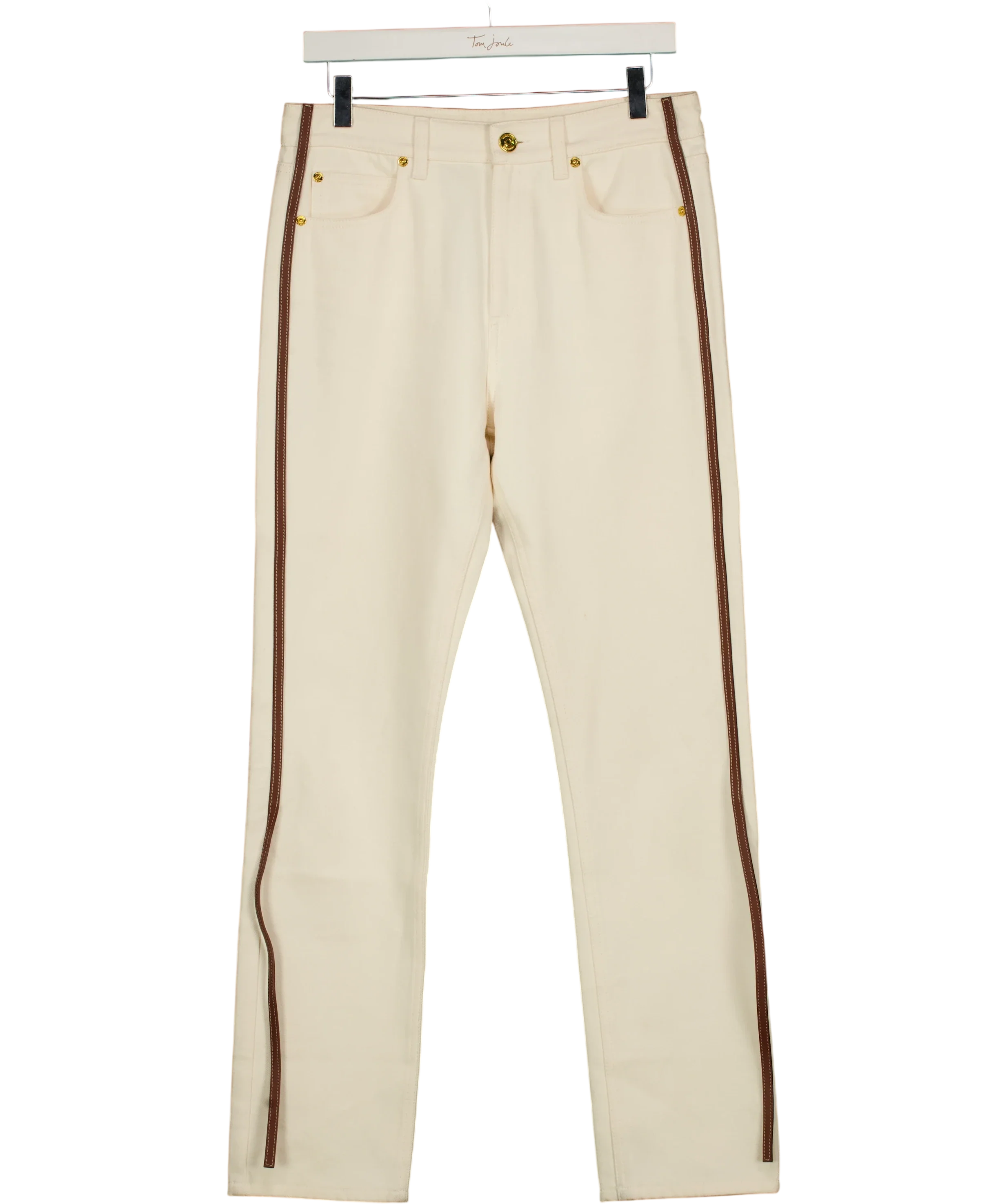 パンツ burberry side stripe white jeans swag Burberry Leather Trim Side Piping Cream Denim Jeans W27 – Reliked