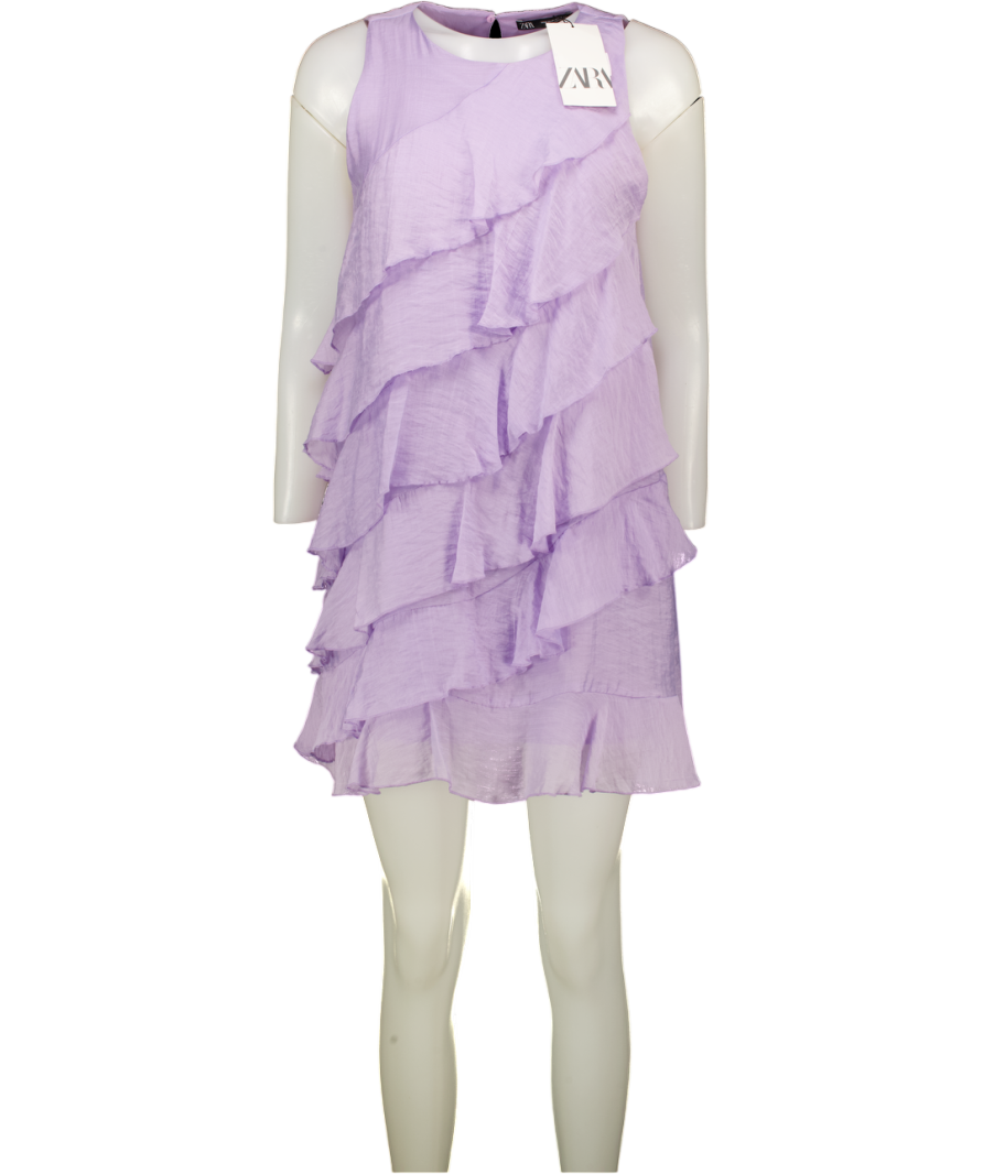 ZARA Purple Lilac Tiered Ruffle Mini Dress UK M – Reliked