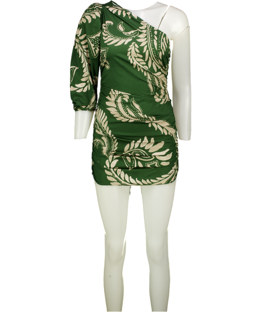 ZARA Green Printed One Shoulder Dress UK XS
