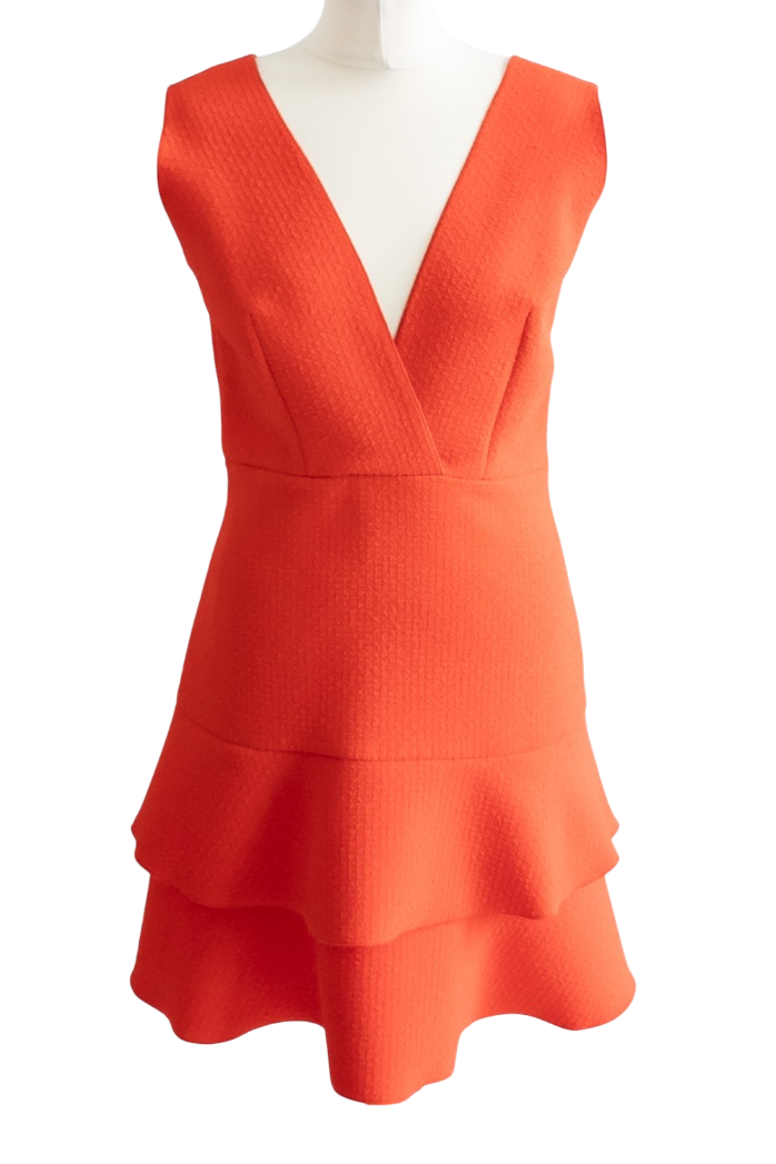 Sandro Blood orange ruffled dress V-neck Dress UK 12 – Reliked Sandro Blood orange ruffled dress V-neck Dress UK 12 – Reliked