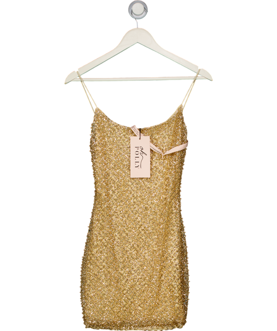 oh polly embellished mini dress in gold Oh Polly Metallic Drop A Glint Embellished Mini Dress In Gold UK 8 – Reliked