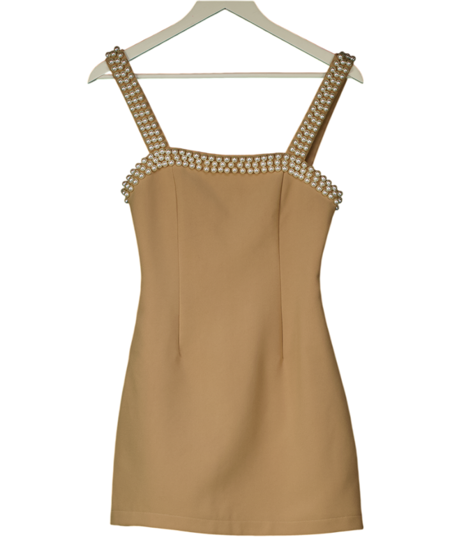 ODD MUSE Beige The Ultimate Muse Pearl Trim Mini Dress UK XXS