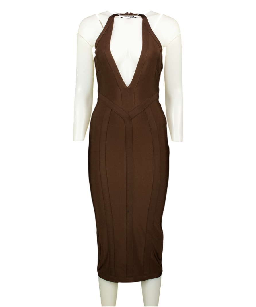 HOUSE OF CB The Birthday Chocolate Brown Midi Bandage Dress UK S – Reliked