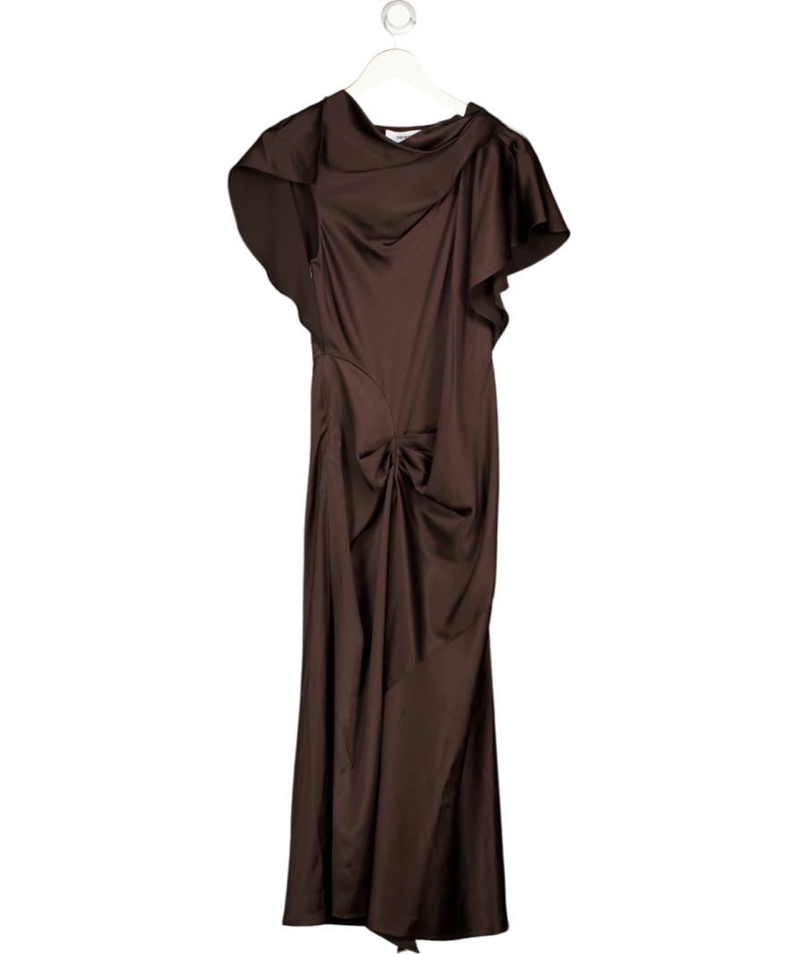 REISS Sasha Satin Drape-detail Midi Dress In Chocolate Brown UK 8