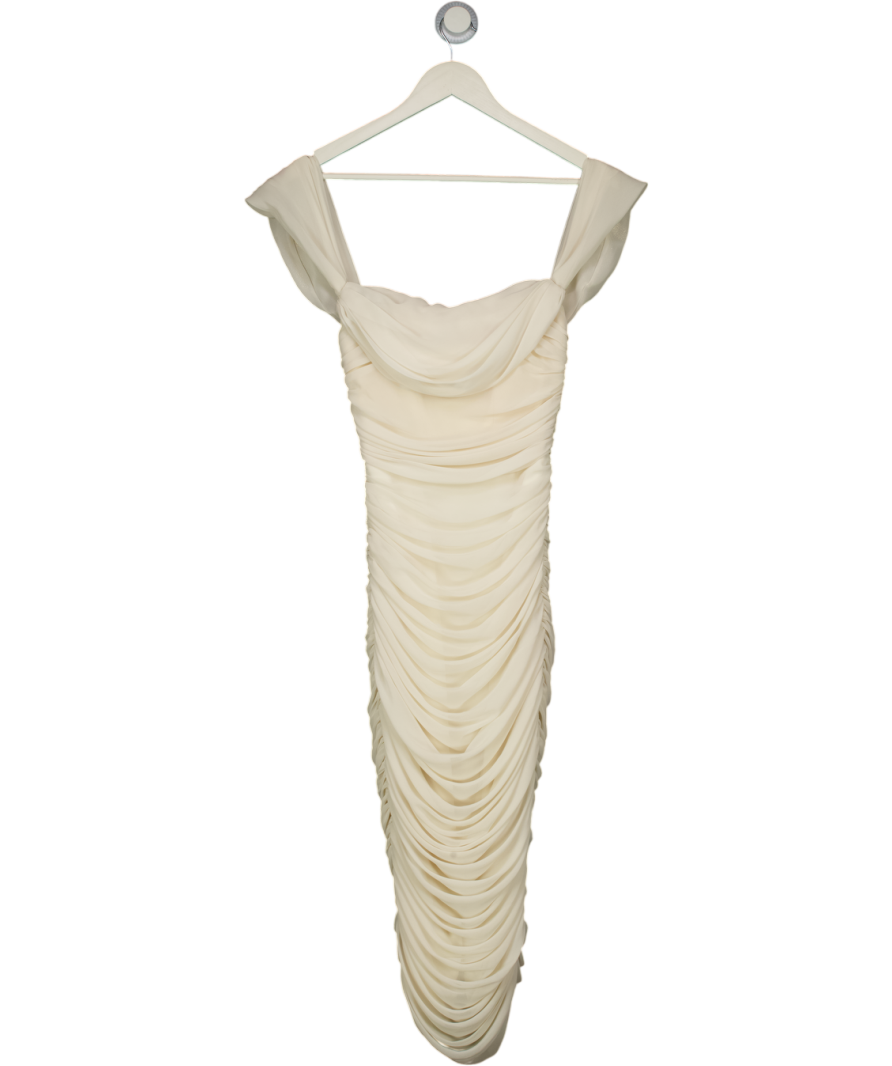ivory ruched draped chiffon dress HOUSE OF CB Cream Carlotta UK XS Carolina Herrera Tie Sleeve Sofita structured corset bodice Color:M-Tahiti