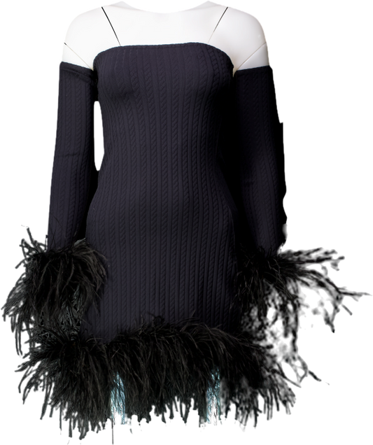 Leslie Amon Black Laurie Convertible Feather Trimmed Mini Dress UK S