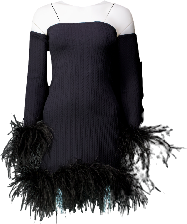 Leslie Amon Black Laurie Convertible Feather Trimmed Mini Dress UK S
