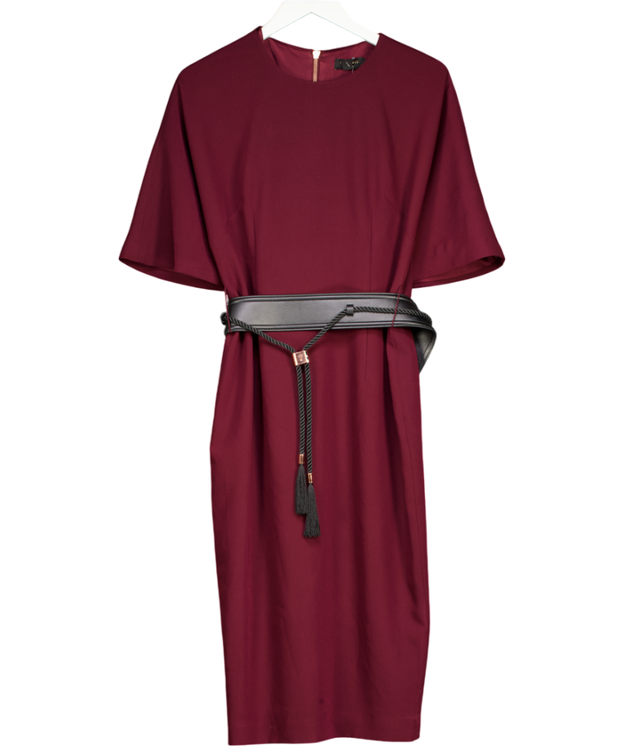 Ted Baker Burgundy Red Belted Detail Pencil Dress Sz4 UK 14