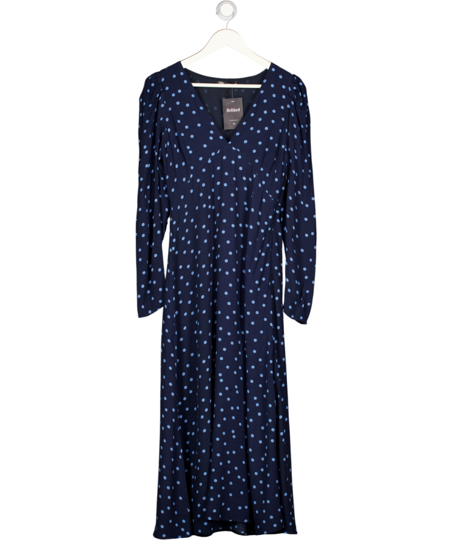 zara blue polka dot dress Long Sleeve Midaxi UK M – Reliked Color:Jet Black w/ Black Snaps sleevelen_short A-Line Deep V-Neck Sweep