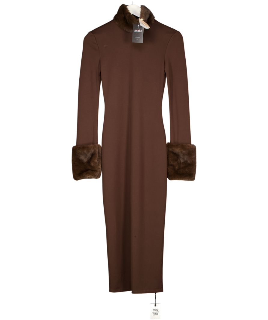 CAMILA COELHO Chocolate Brown Fur Trim Long Sleeve Dress UK XXS – Reliked