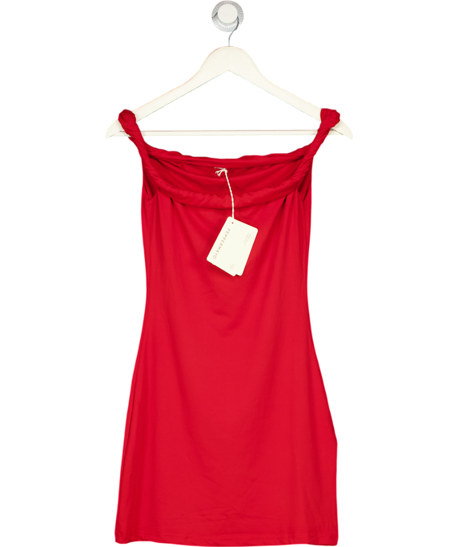 arabella twist shoulder mini dress PEPPERMAYO Size:44,5 Bodycon fit 1940's Pink Satin Embroidered SCHL003168_R_XXL