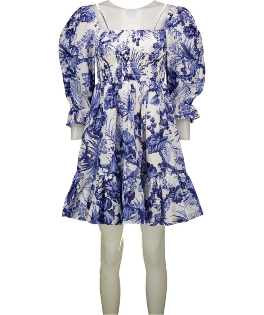 & OTHER STORIES Blue & White Floral Smocked Puff Sleeve Square Neck Mi – Reliked