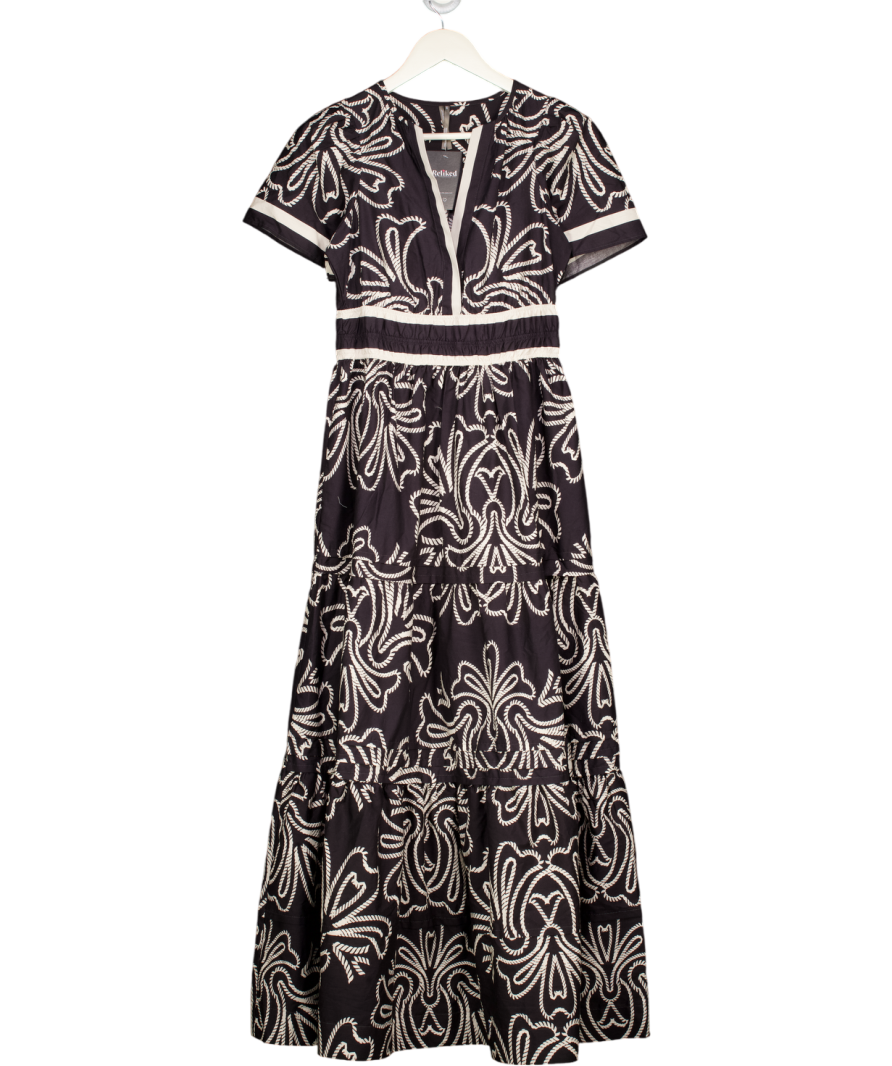 ANTHROPOLOGIE Navy Blue & White Print The Somerset Maxi Dress UK XXS