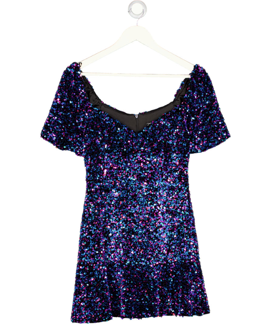 zara blue sequin dress Puff Sleeve Fit & Flare Mini UK S where sequined lace meets Size:L/XL 10-13 (Women's Shoe Size 10.5+ and Men's Shoe Size 9-13) Women's Hot Pink Dresses style:7-Pocket