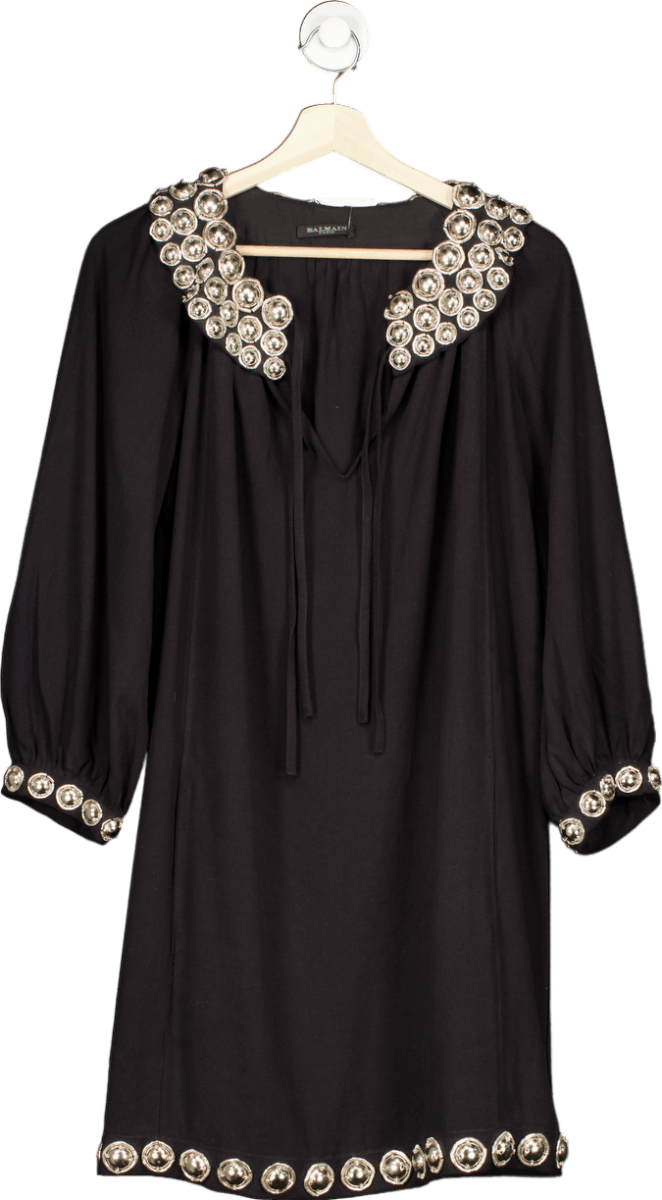 Balmain Black Embellished Silk Long Sleeve Dress UK 12