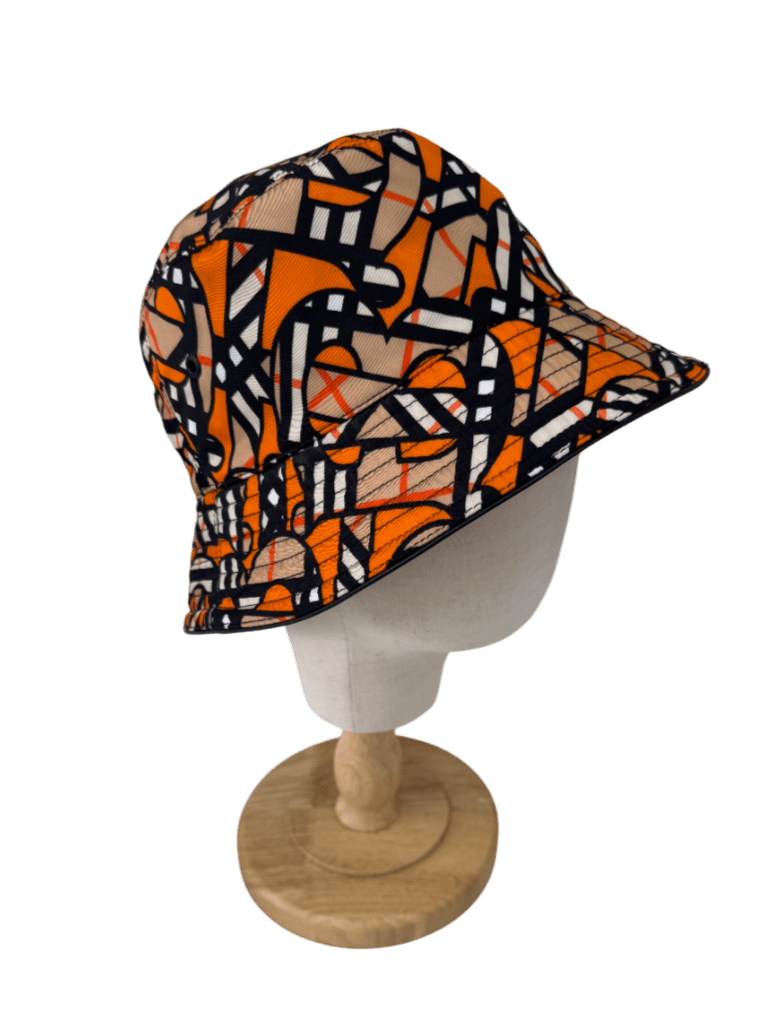 帽子 Burberry MonogramPrint Bucket Hat Orange Burberry Monogram Print Bucket Hat In Orange UK L - Reliked