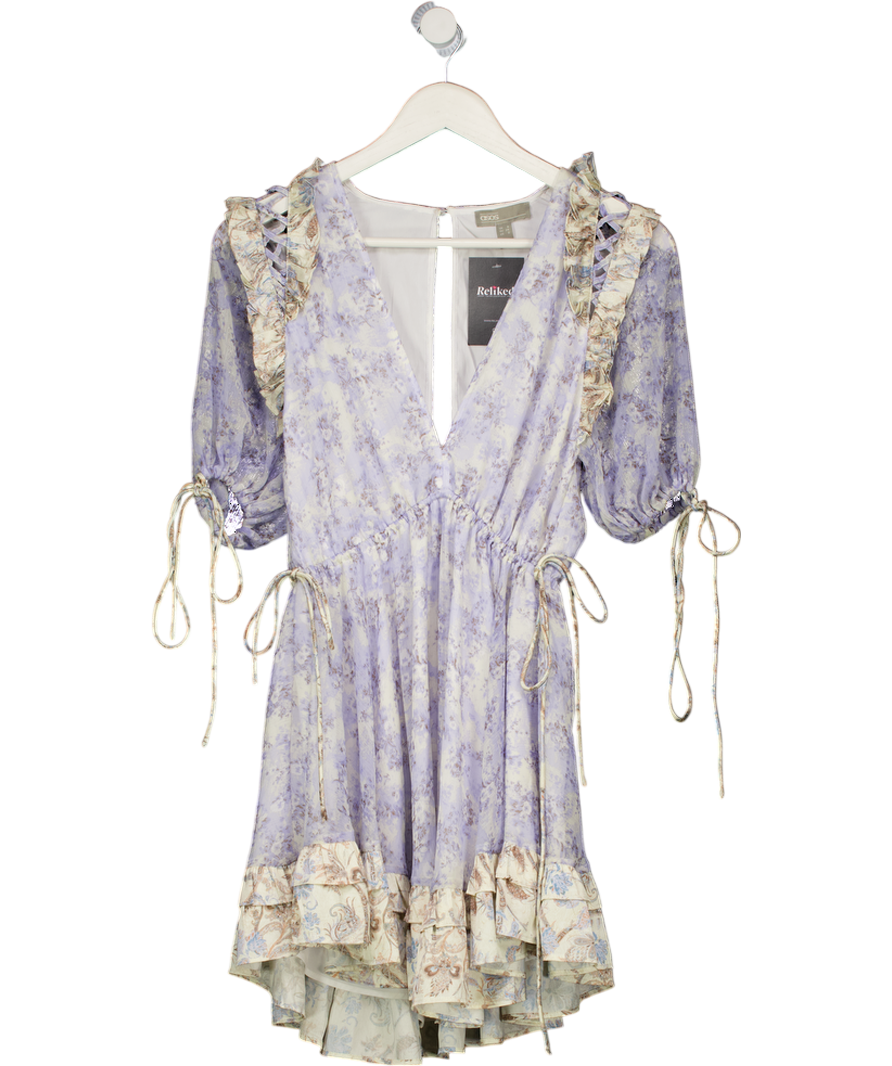 ASOS Design Blue Floral Open Back Frill Detail Dress UK 6