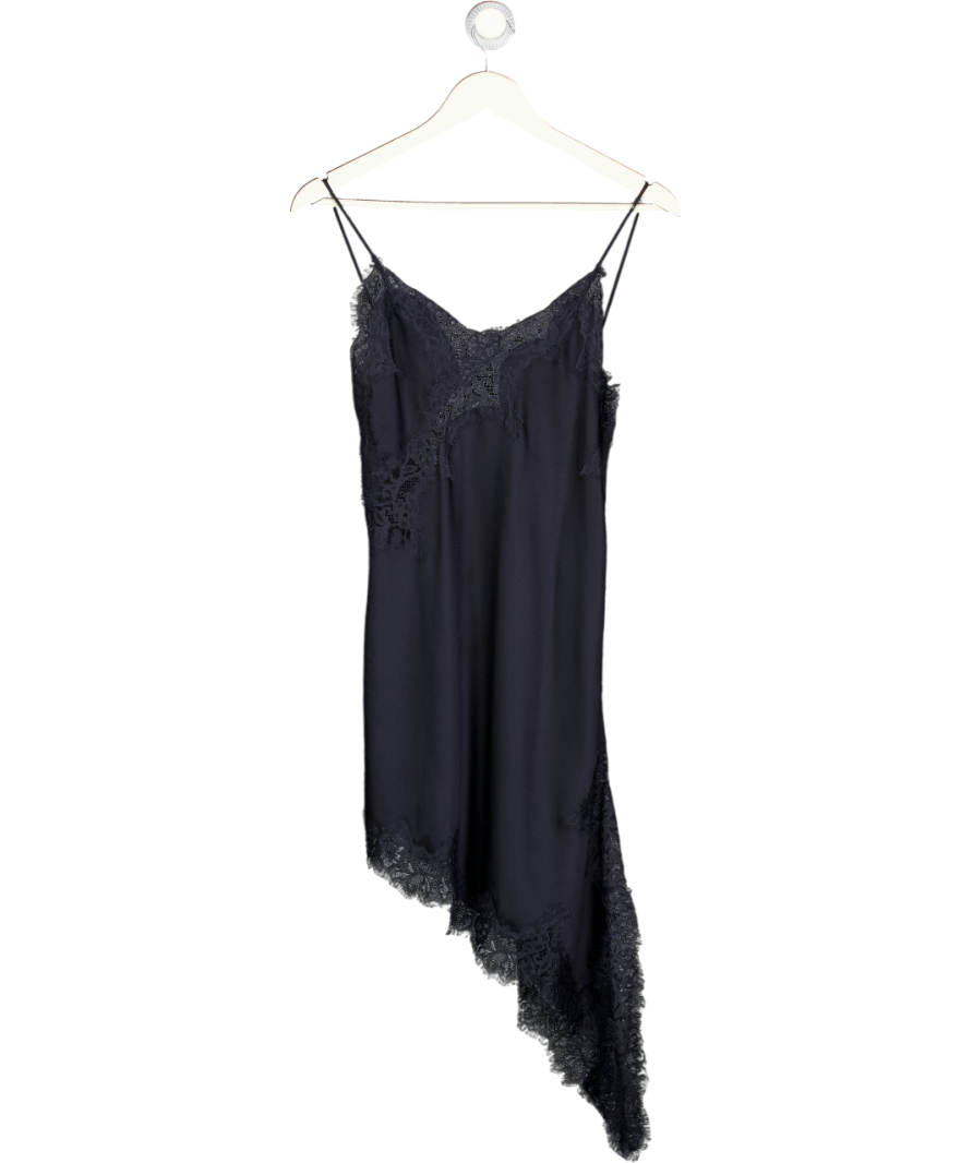 ZARA Navy Blue Asymmetric Satin & Lace Slip Dress UK XS – Reliked