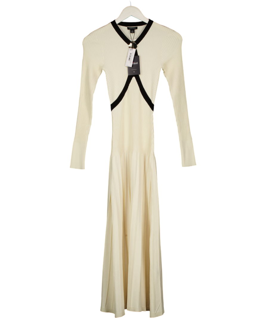 Karen Millen Rib Knit Trim Detail Full Skirt Midi Dress in Ivory