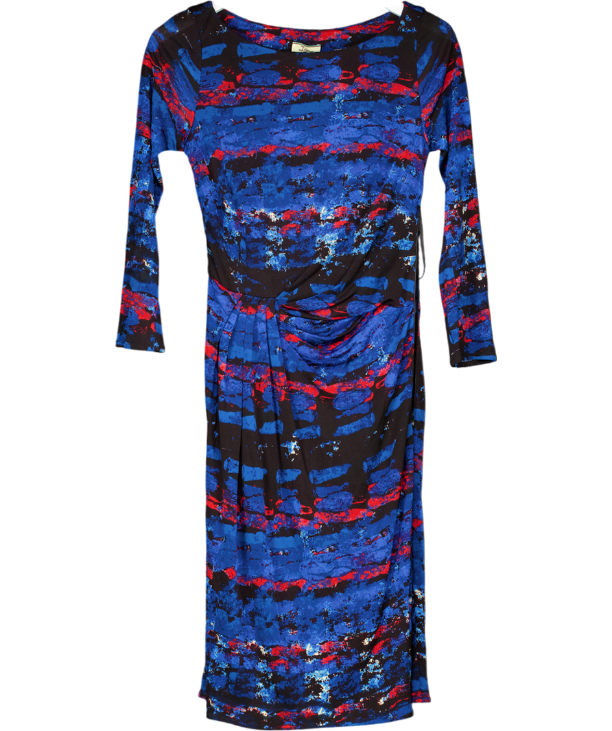 ISSA LONDON Blue Printed Ruched Side Santa Fe Viscose Jersey Dress UK 12