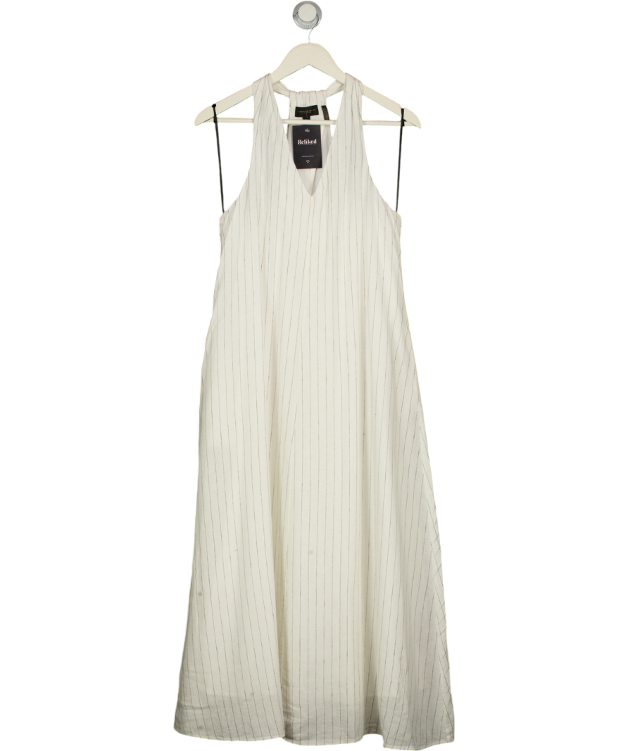 donna karan halter dress DONNA KARAN Weekend Cream Pinstripe Twist-back Midi Halter Dress UK S –  Reliked