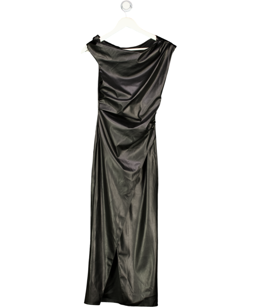RIVER ISLAND Black Faux Leather Drape Midi Dress UK XS Reliked RIVER ISLAND Black Faux Leather Drape Midi Dress UK XS Reliked