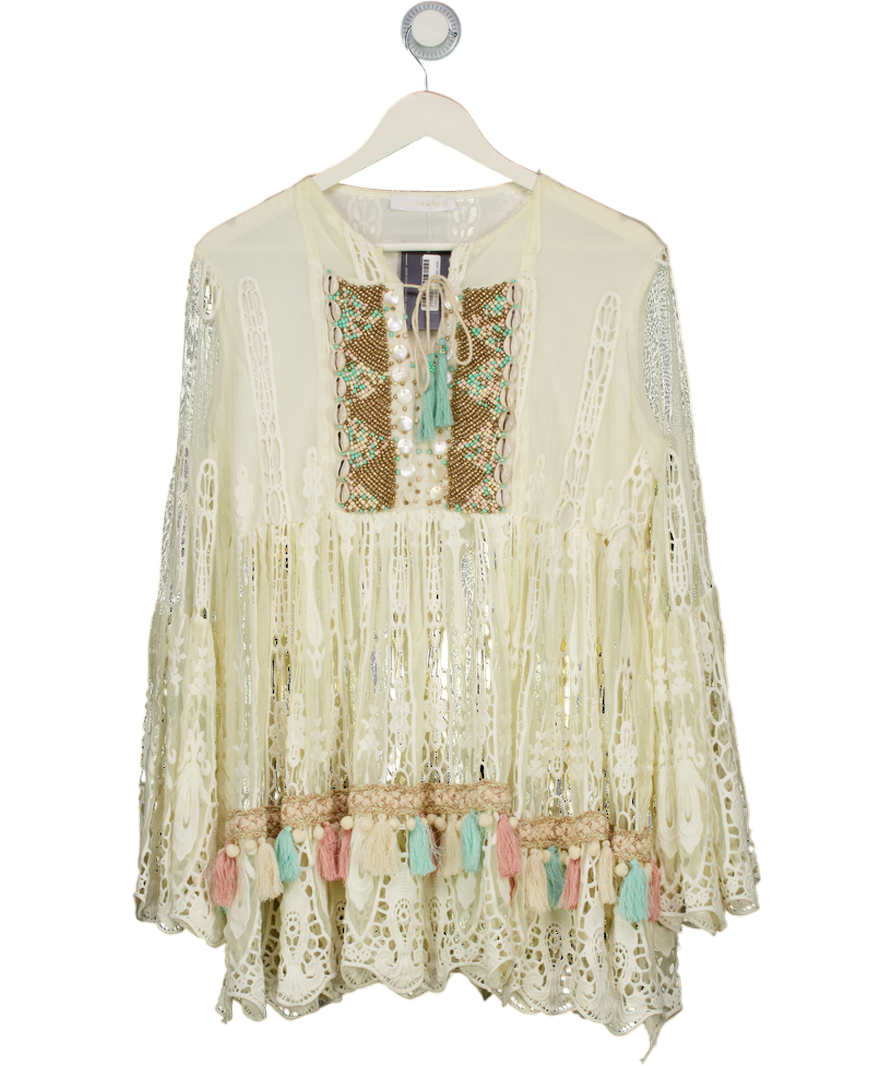 Laurie & Joe Cream Beaded Shell Embellished Beach Dress / Top One Size Laurie & Joe Cream Beaded Shell Embellished Beach Dress / Top One Size