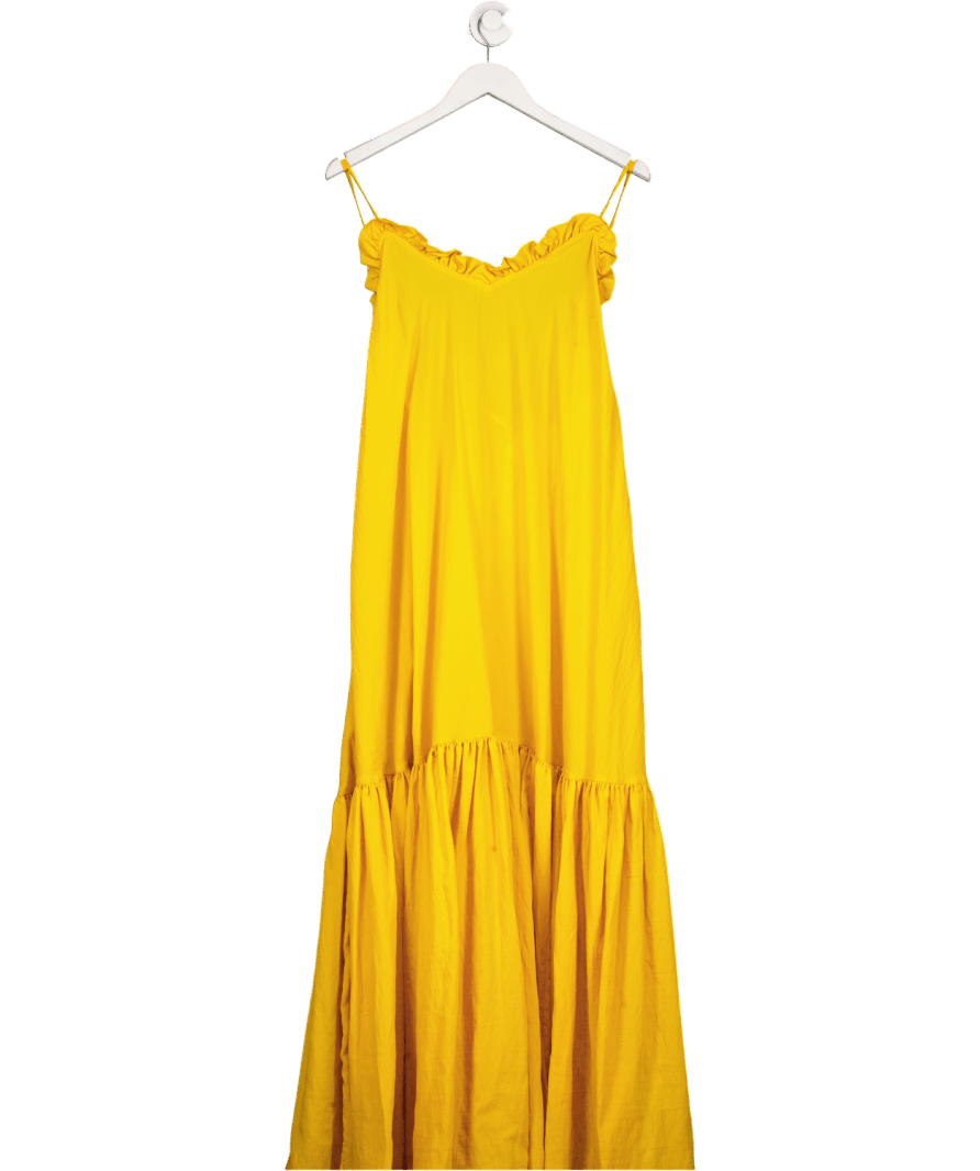 h&m yellow maxi dress H&M Lyocell Orange Yellow Flounced Trim Maxi Dress UK M