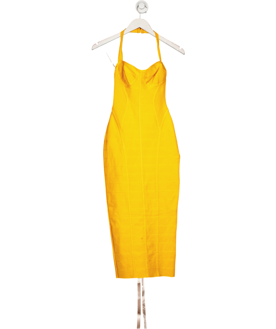 House of CB Ltd. Edition The Sculpt Orange Sherbet Midi Bandage Dress UK S 