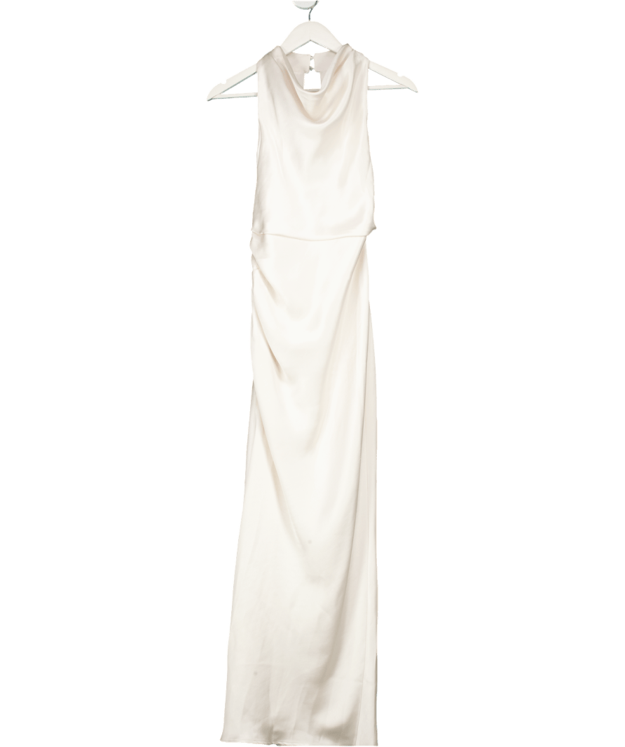 Karen Millen Cream Petite Premium Satin Halter Woven Maxi Dress UK 6