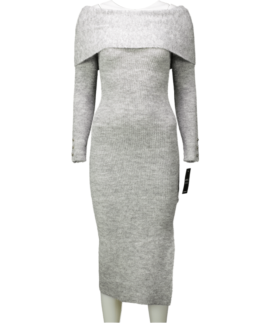 Karen Millen Grey Wool Blend Cosy Bardot Knit Midi Dress UK XS