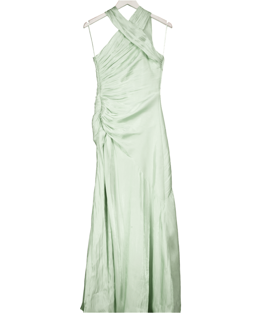 Karen Millen Mint Green Liquid Metallic Split Woven Maxi Dress UK 6
