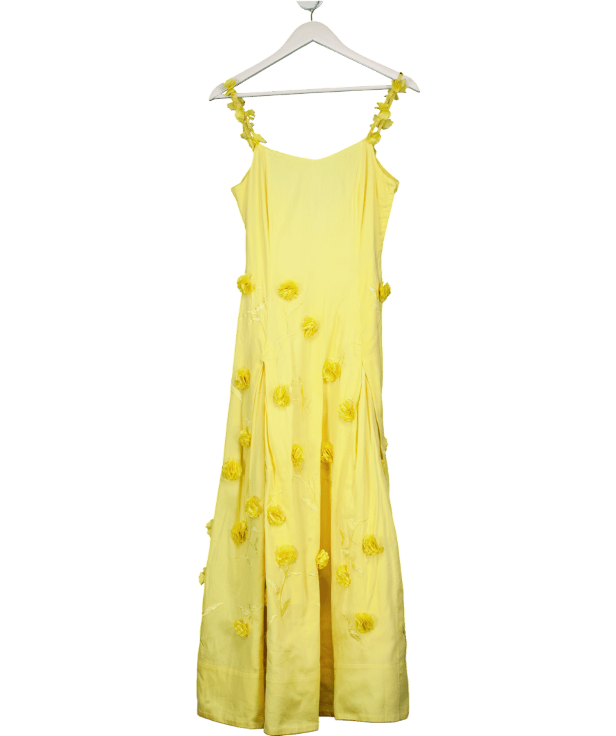 karen millen yellow dress Karen Millen Yellow Cotton Flower Applique Strappy Woven Maxi Dress UK 6
