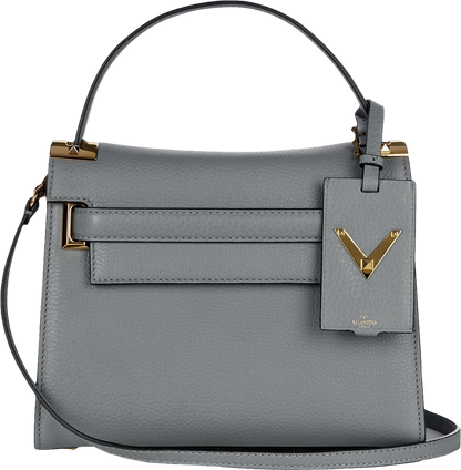 Valentino Garavani Grey Leather Medium My Rockstud Top Handle Bag