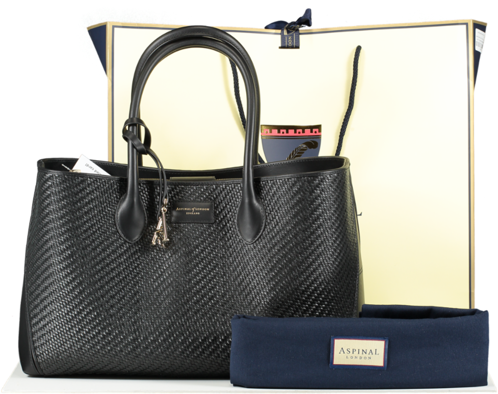 London Tote in Black Woven Leather