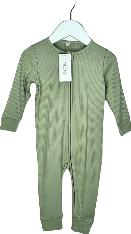 Mori Baby Sage Green Bamboo/organic Cotton Ribbed Clever Zip Sleepsuit BNWT 3-6 Months