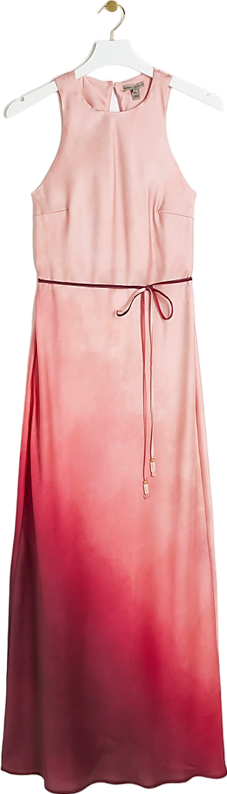 River Island Pink Belted Ombre Slip Midi Dress BNWT UK 8