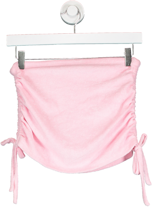 Baby Pink Towelling Ruched Mini Skirt UK M