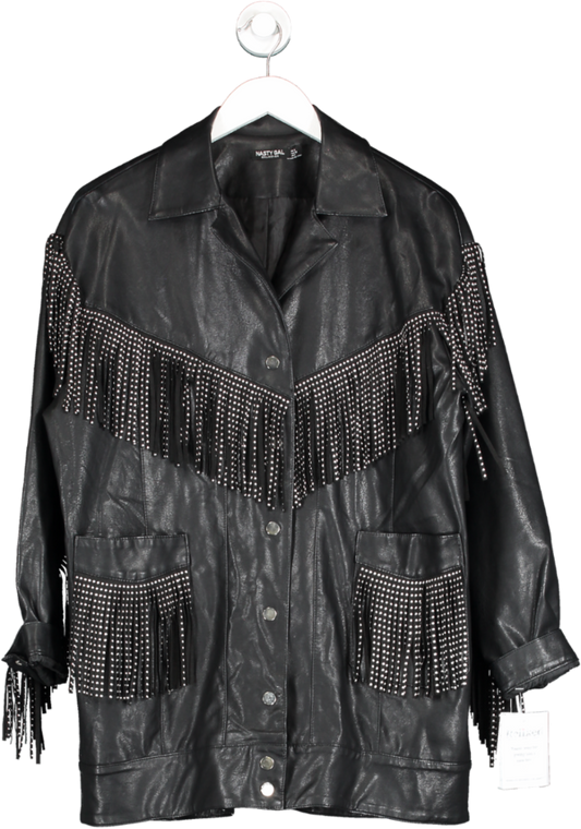 Nasty Gal Black Embellished Fringe Trim Jacket UK 8