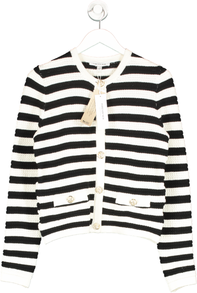 FOREVER NEW Black Beri Striped Knit Cardigan UK S