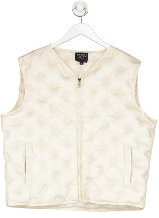 boohooMan Cream Quilted Gilet UK M