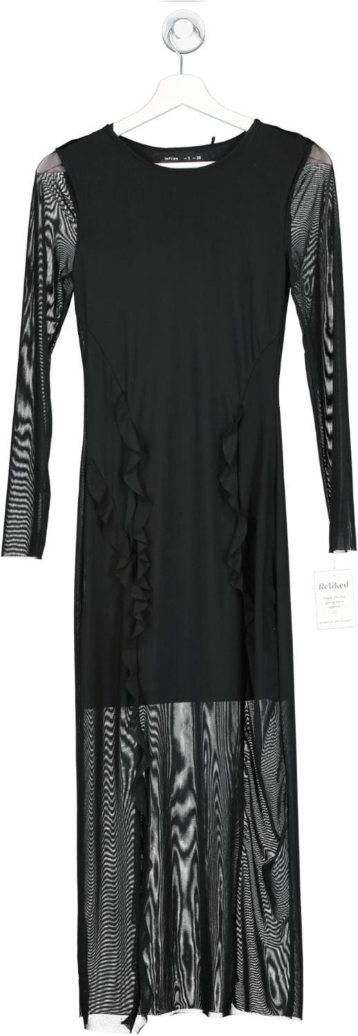 Lefties Black Long Tulle Ruffle Detail Dress UK S