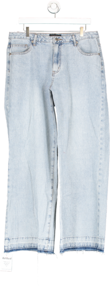 White Fox Blue Wide Leg Distressed Hem Jeans UK XL