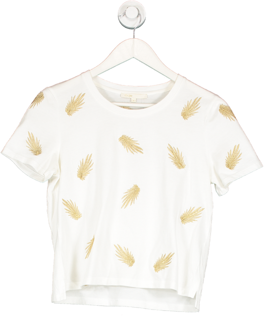 Maje White Embroidered Leaf T Shirt UK S